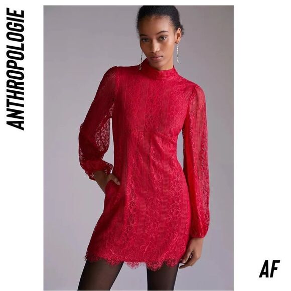 ANTHROPOLOGIE BY MAEVE OPEN BACK LACE MINI DRESS IN RASPBERRY SIZE 8 NWT CUTE - Picture 4 of 9